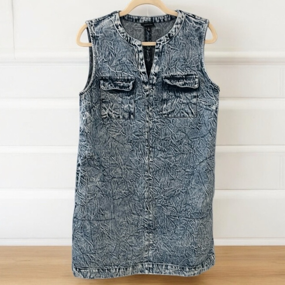 Who What Wear Blue denim acid wash Mini Dress Sleeveless sz L